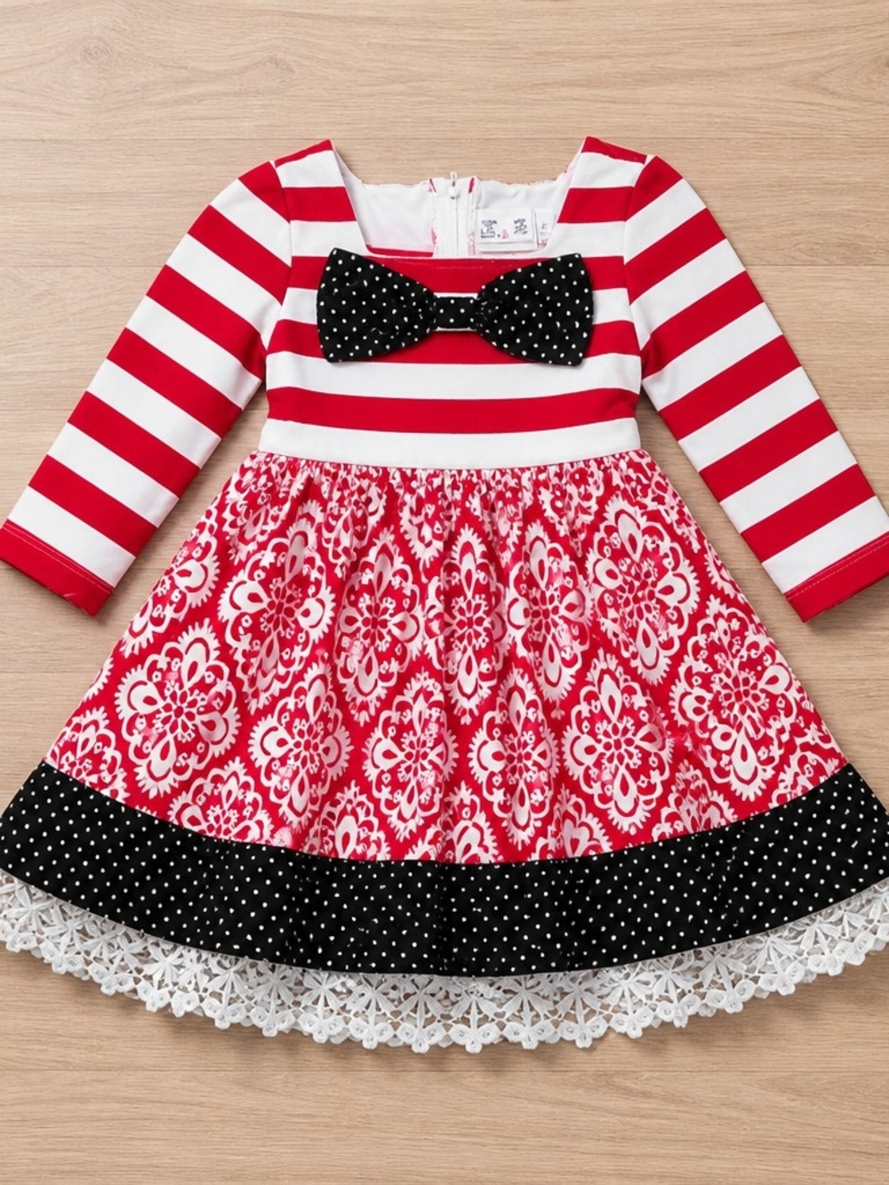 Counting Daisies Red & White Striped Bow-Accent Girls Dress Sz 3t